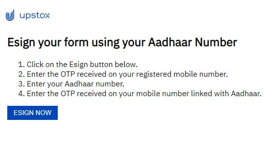 Esign with adhaar upstox